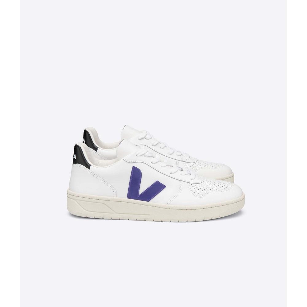 White/Purple/Black Women\'s Veja V-10 LEATHER Sneakers | AU 649FDN